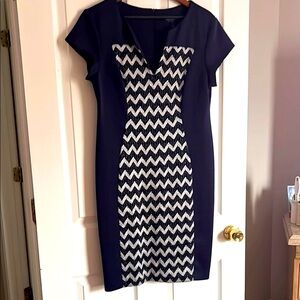 EUC-Connected Apparel Blue and White V-neck Cap Sleeve Sheath Dress, wore once